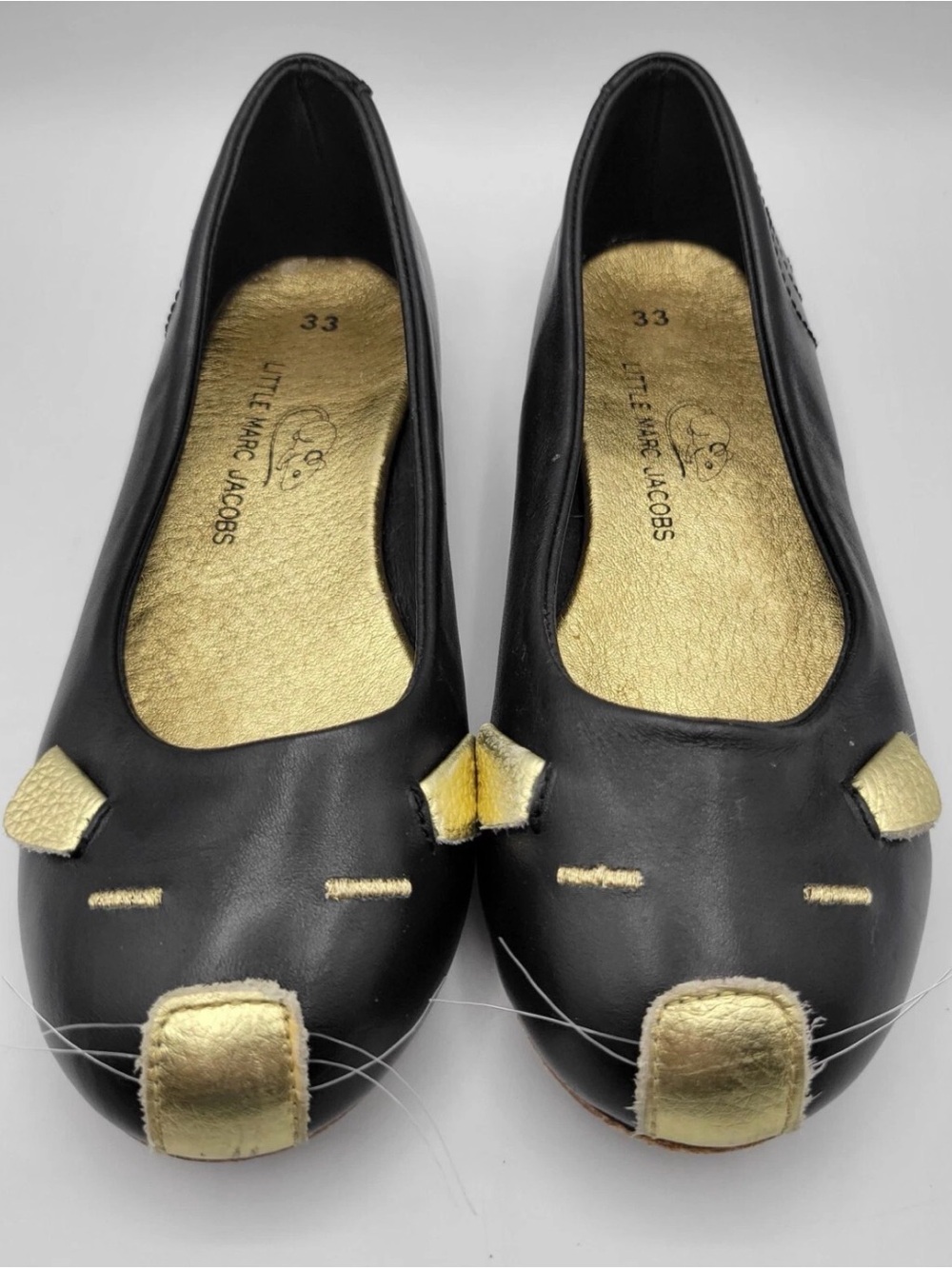 Little Marc Jacobs Mouse Ballet Flats Girls EU 33 Black Gold Leather Shoes